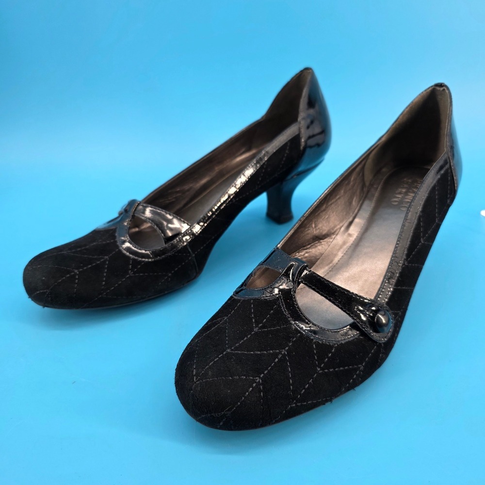 Franco Sarto Black Quilted Suedeβ Patent Leather Kitten Heel Pumps Size 11M